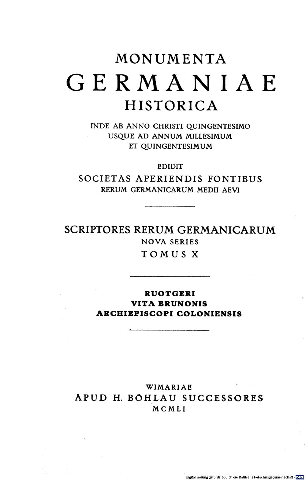 Ruotgers Lebensbeschreibung des Erzbischofs Bruno von Köln = Ruotgeri Vita Brunonis Archiepiscopi Coloniensis