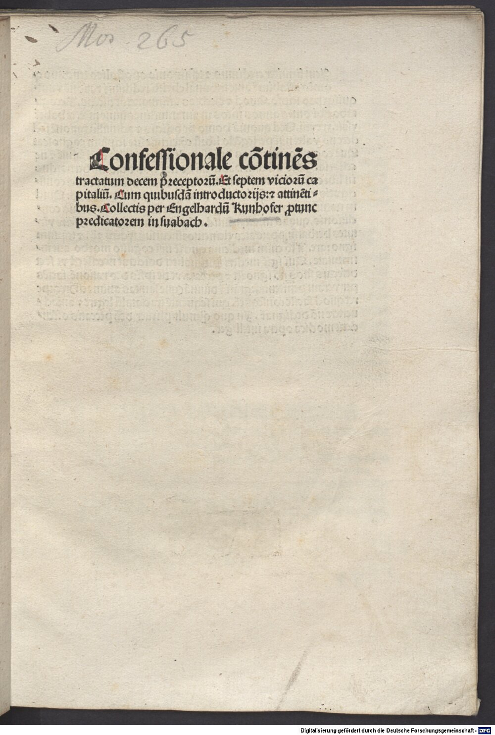 Kunhofer, Engelhard: Confessionale Nurnbergae 1502 (4 Mor. 265)
