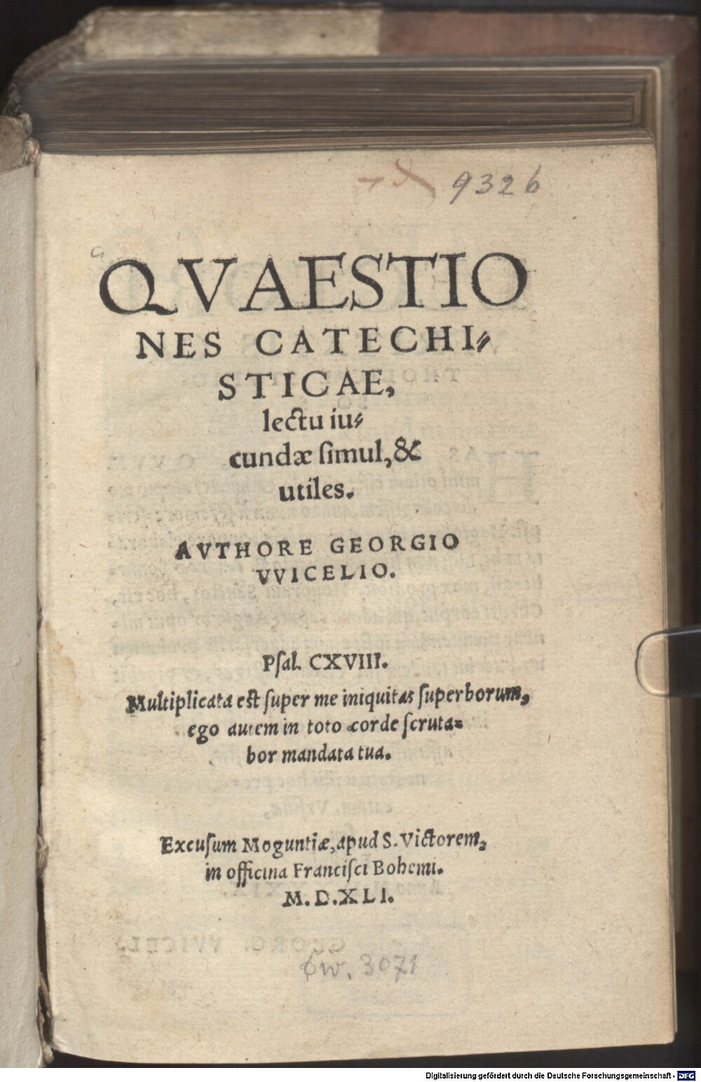 Witzel, Georg: Qvaestiones Catechisticae Moguntiae 1541 (Rar. 1987)