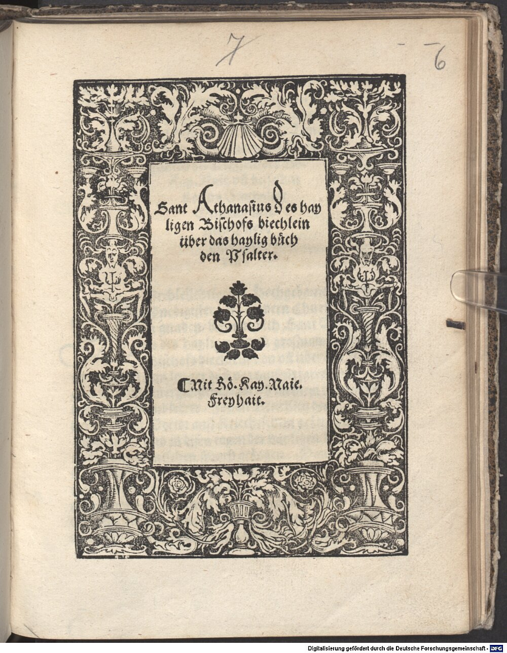 Athanasius <Alexandrinus>: Büchlein über das haylig buch den Psalter Augspurg 1521 (Res/4 P.gr. 32#Beibd.6)