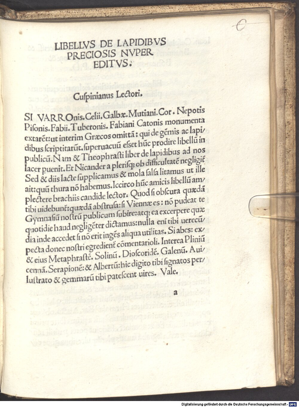 Cuspinianus, Johannes: Libellus de Lapidibus preciosis nuper editus Vienna 1511 (4 A.gr.b. 20#Beibd.2)