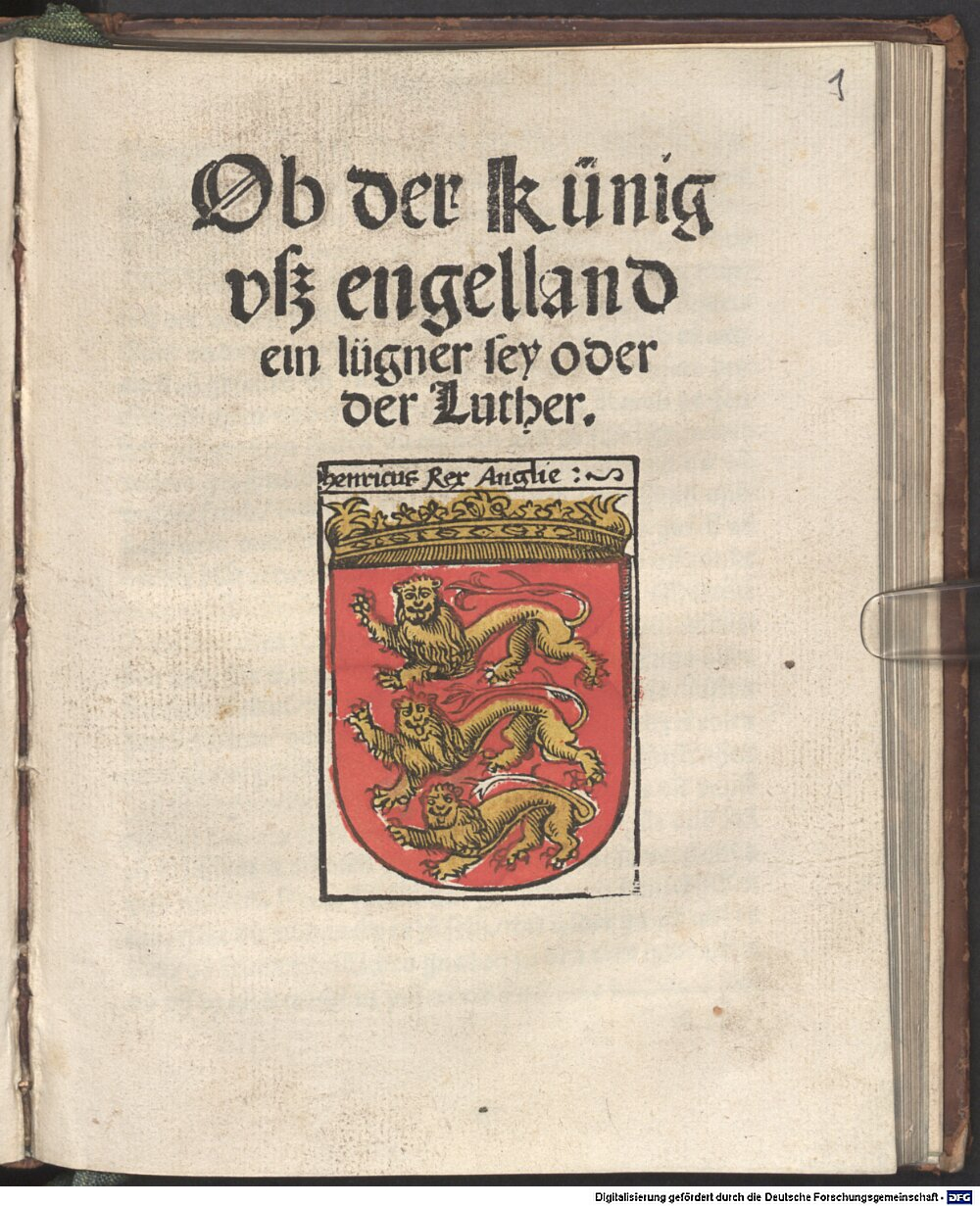 Murner, Thomas: Ob der Künig vsz engelland ein lügner sey oder der Luther Straßburg 1522 (4 Polem. 1526 n#Beibd.1)