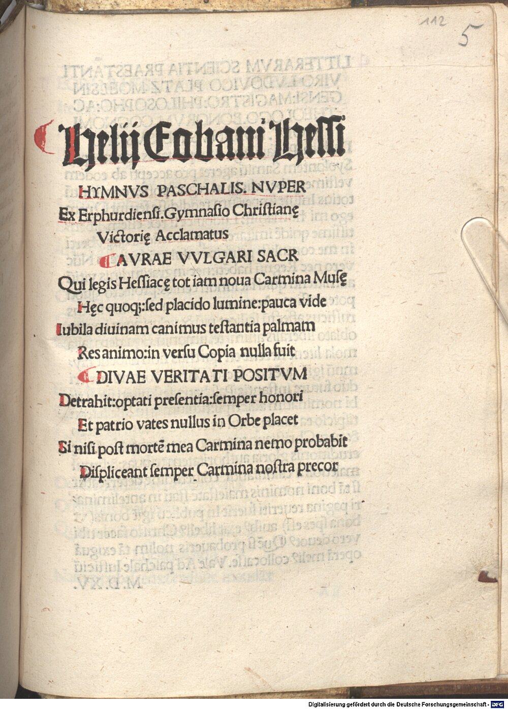 Hessus, Helius Eobanus: Hymnus paschalis Erphordium 1515 (Res/4 A.lat.a. 725#Beibd.5)