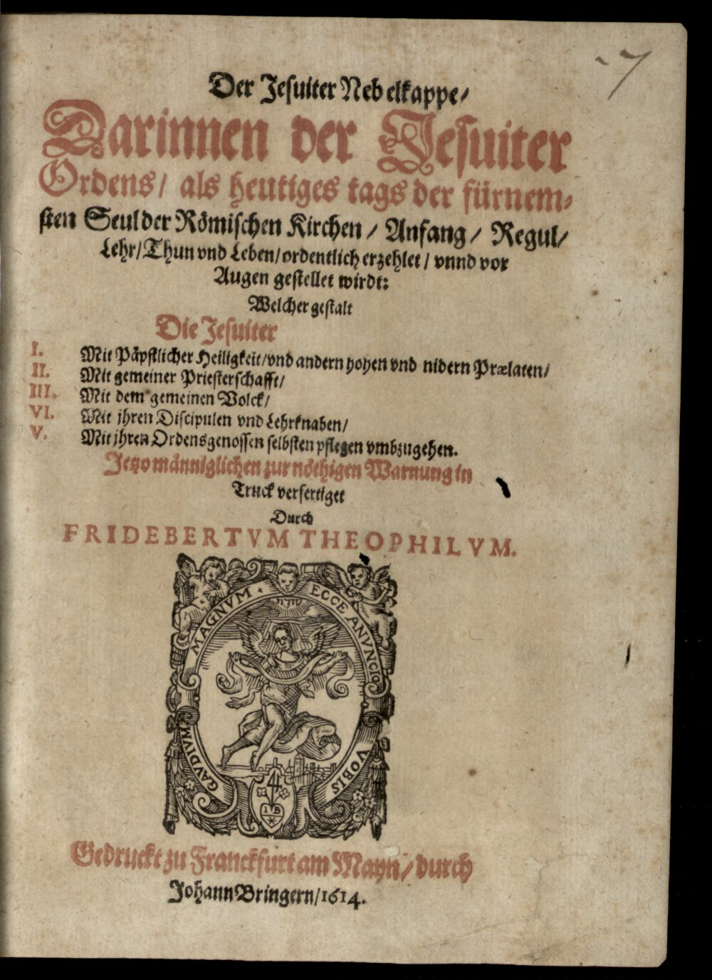 Dachtler, Gottlieb: Der Jesuiten Nebel-Kappe Frankfurt a.M. 1614 (Res/4 Jes. 161#Beibd.7)