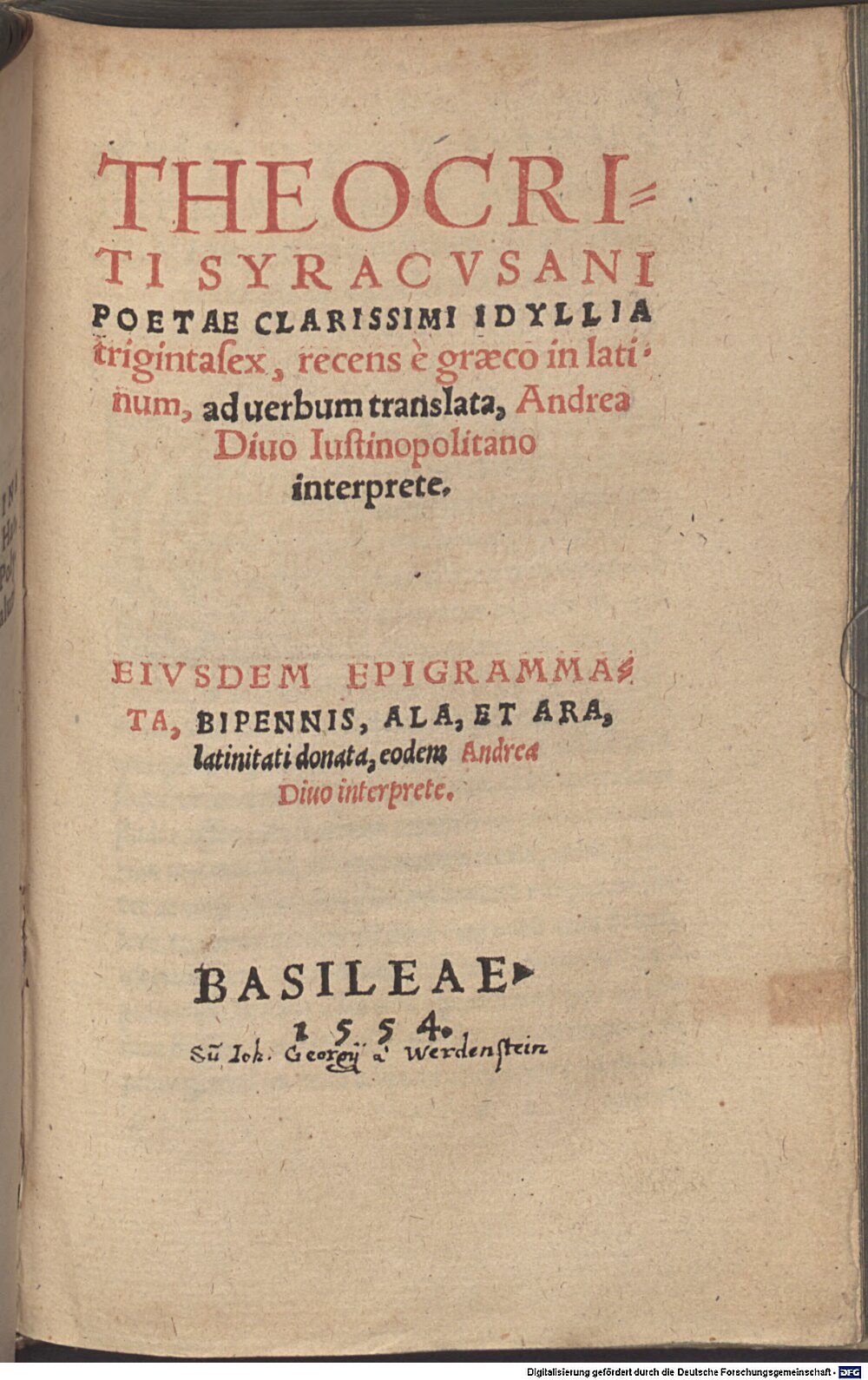 Theocritus: Idyllia 36 Basilea 1554 (A.gr.a. 983#Beibd.2)