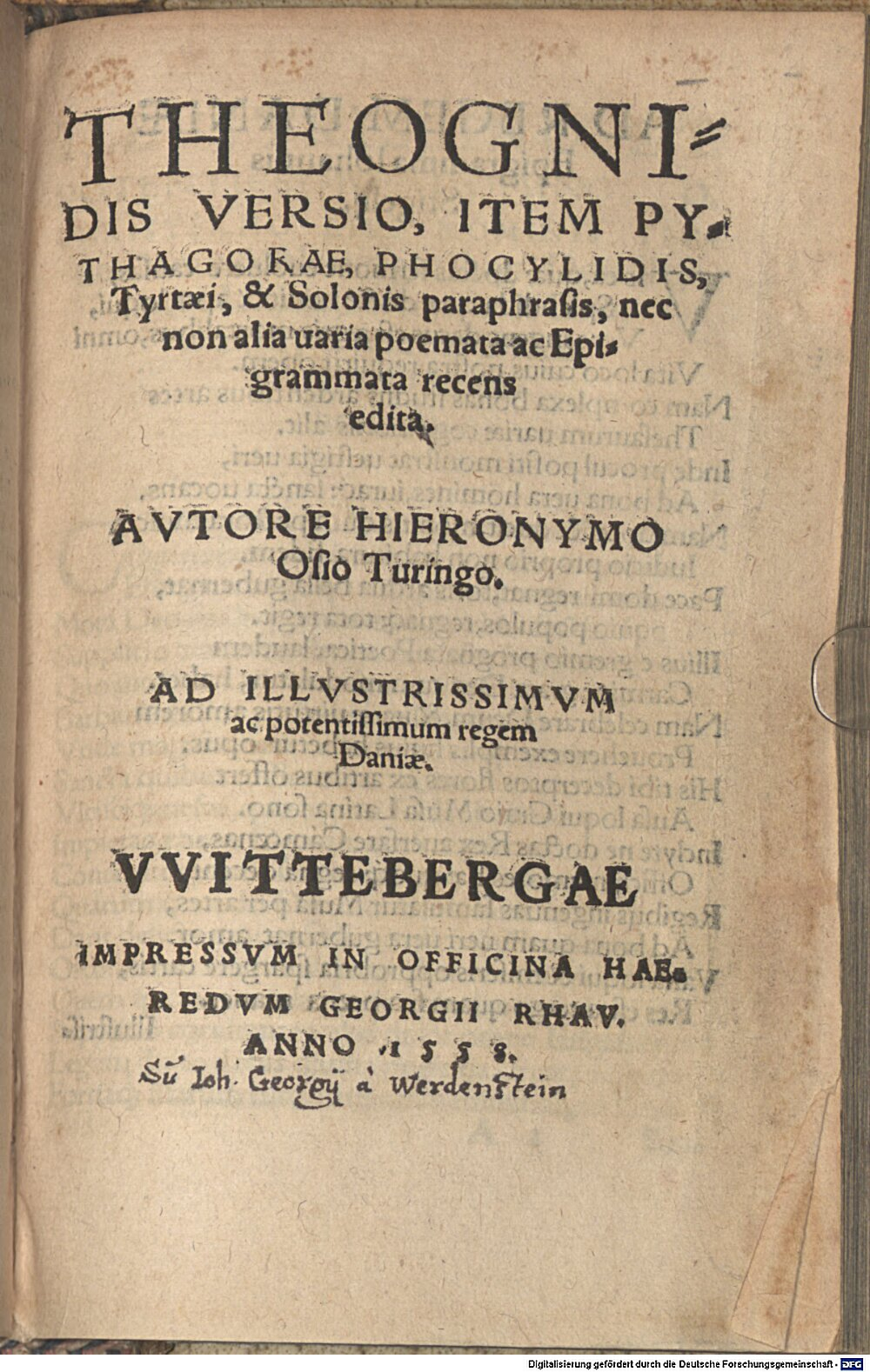 Theognis <Megarensis>: Versio Witteberga 1558 (A.gr.a. 1986#Beibd.2)