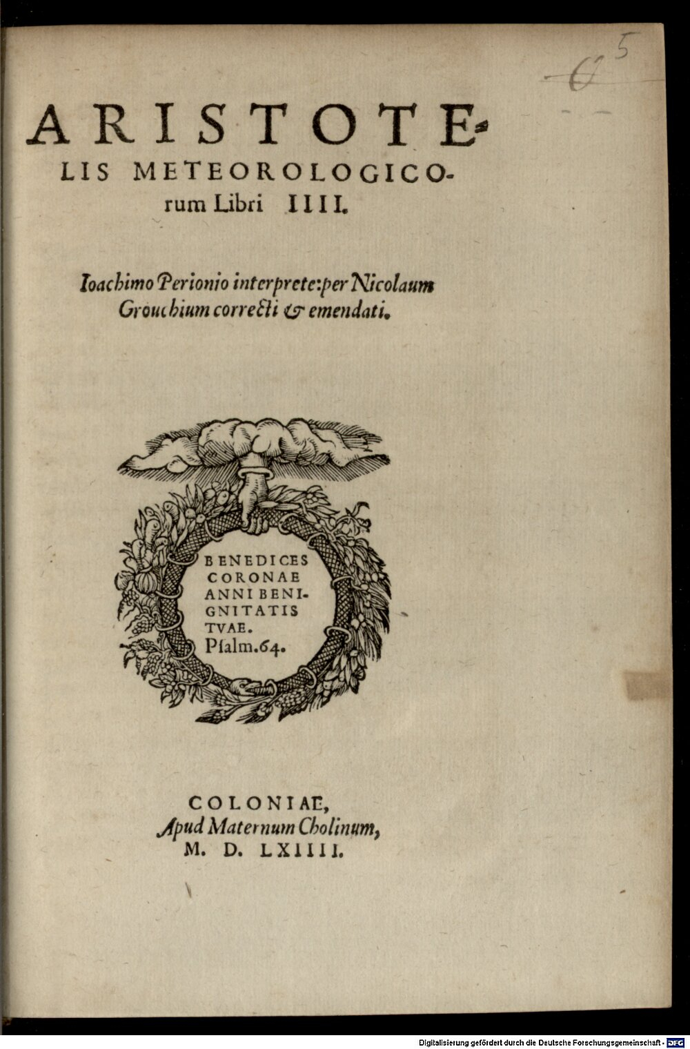 Aristoteles: Meteorologicorum libri IV Colonia 1564 (4 A.gr.b. 275#Beibd.5)