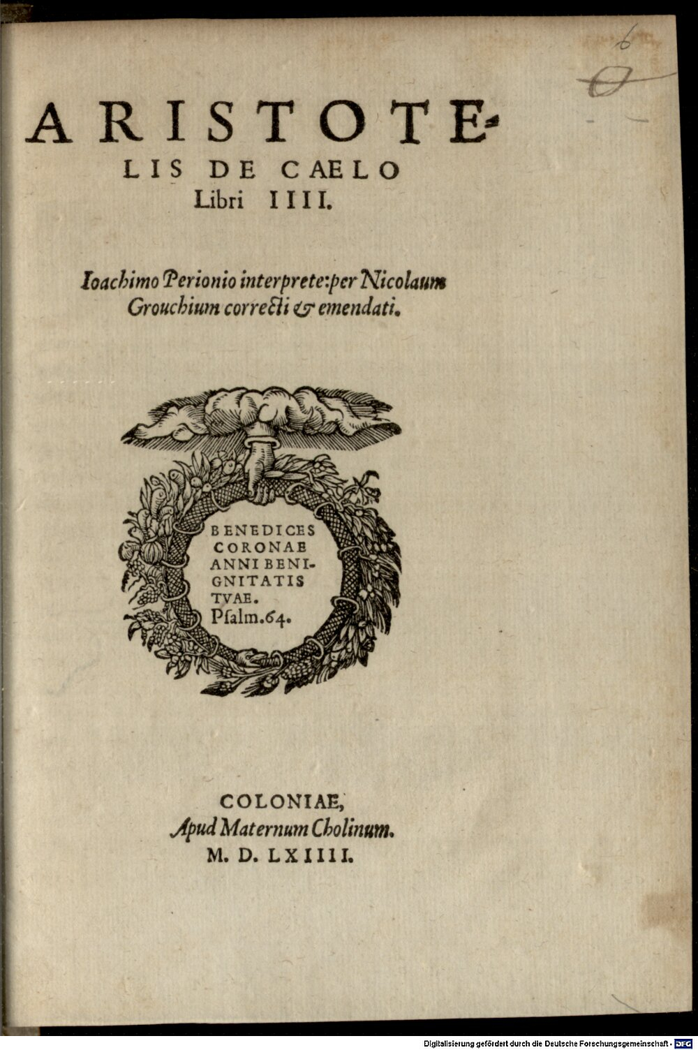 Aristoteles: De coelo libri IV Colonia 1564 (4 A.gr.b. 275#Beibd.6)