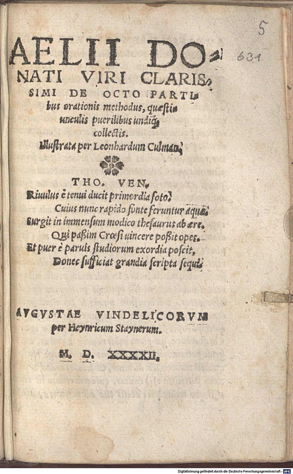 Donatus, Aelius: De octo partibus orationis methodus ... Augusta Vindelicorum 1542 (A.gr.b. 230#Beibd.5)
