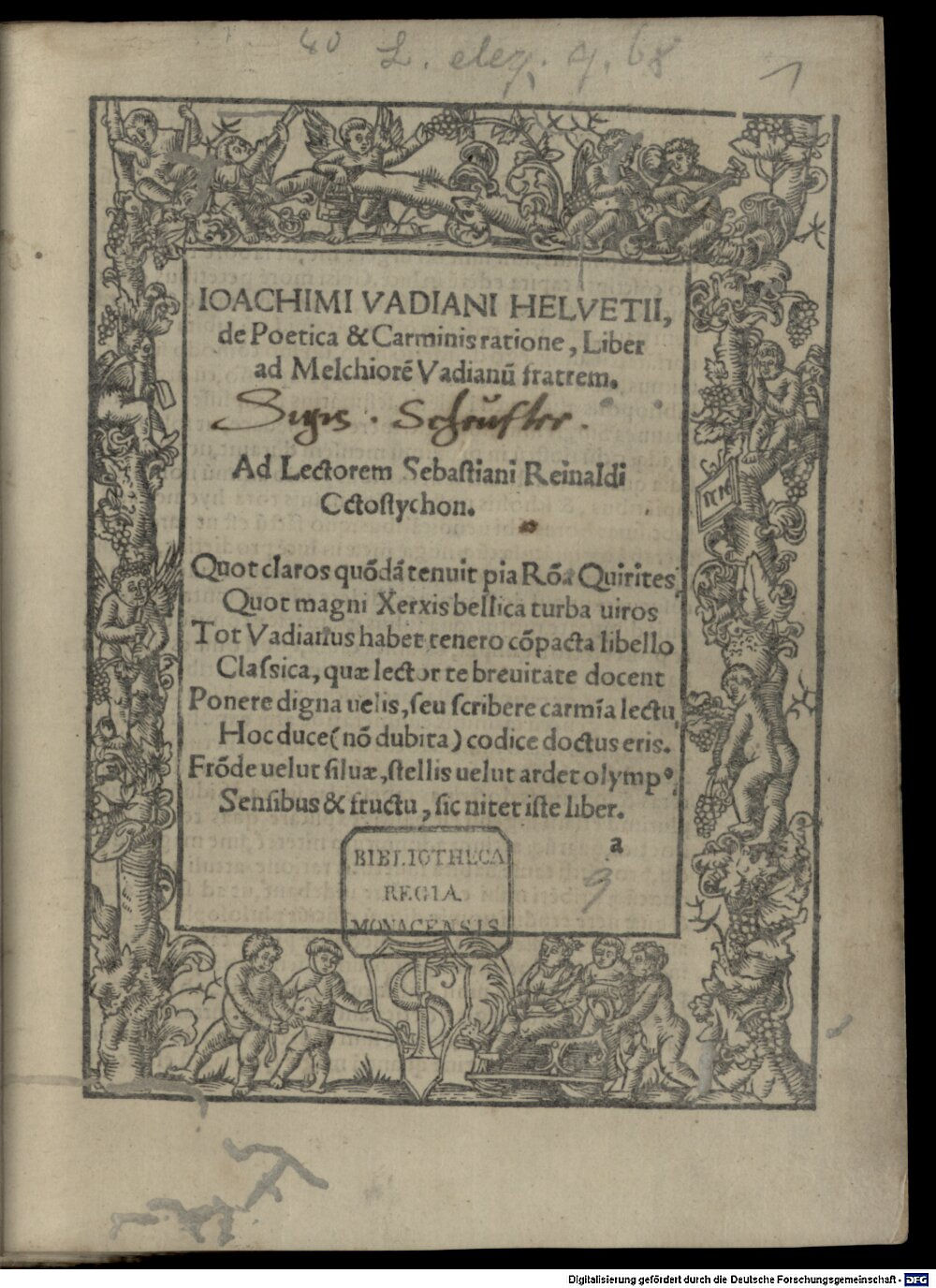 Vadianus, Joachim: De poetica et Carminis ratione liber ad M. Vad. fratrem Vienna 1518 (Res/4 L.eleg.g. 68)