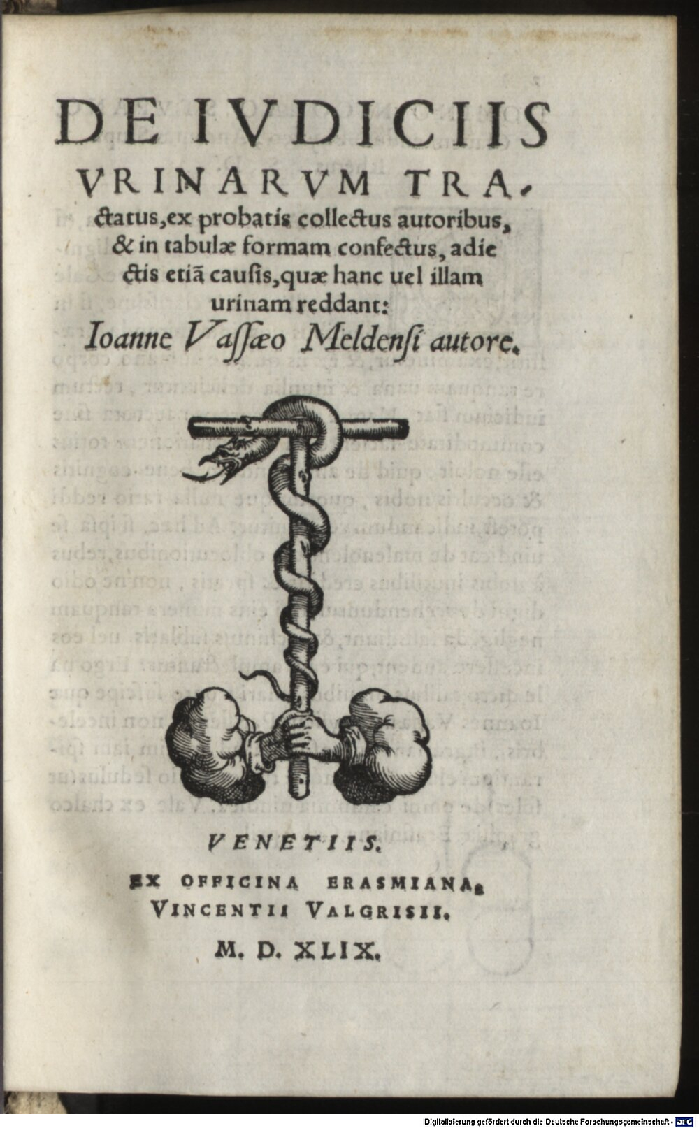 Vassès, Jean: De iudiciis urinarum tractatus Venetia 1549 (A.gr.b. 25#Beibd.1)