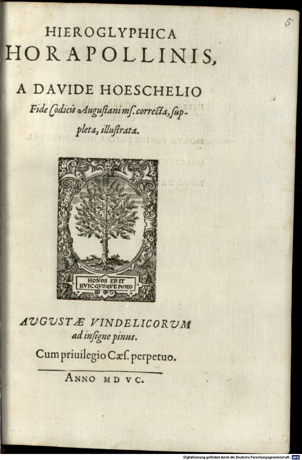 Horapollo: Hieroglyphica Horapollinis Augustae Vindelicorum 1595 (4 A.gr.b. 136#Beibd.5)