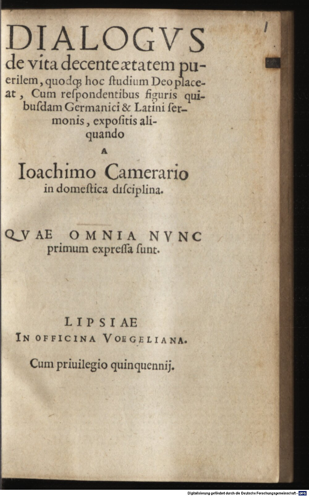 Camerarius, Joachim: Dialogus de vita decente aetatem puerilem Lipsia 1567 (A.gr.b. 242#Beibd.1)