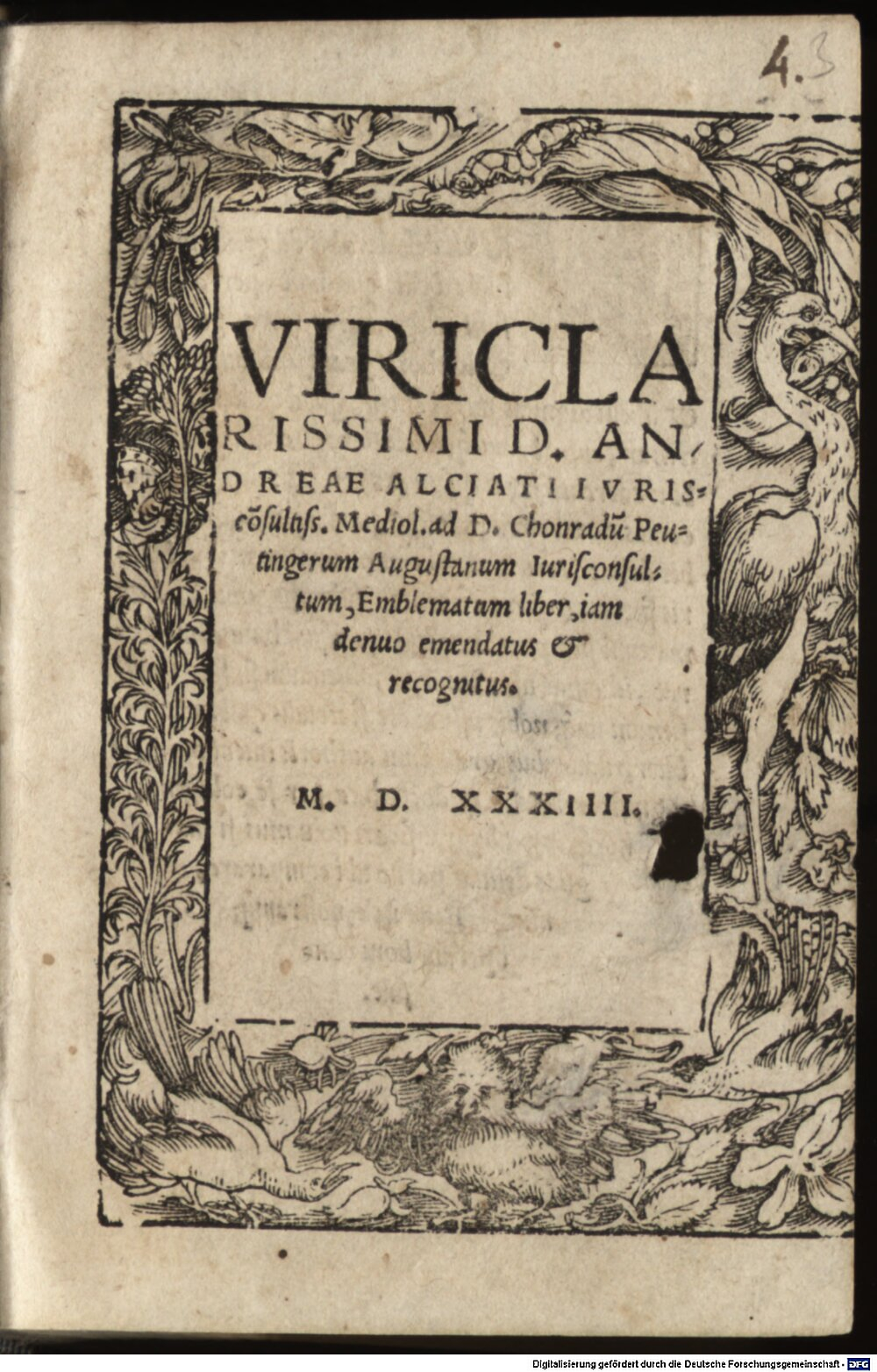 Alciati, Andrea: Emblematum liber Augusta 1534 (Res/P.o.lat. 703 d#Beibd.3)