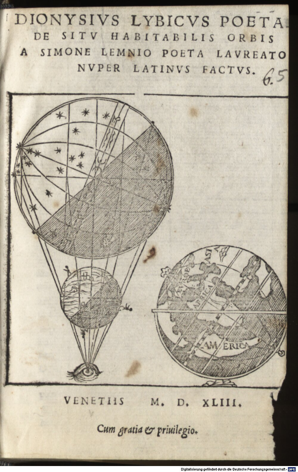 Dionysius <Periegeta>: De situ orbis habitabilis Venetia 1543 (Res/P.o.lat. 703 d#Beibd.5)