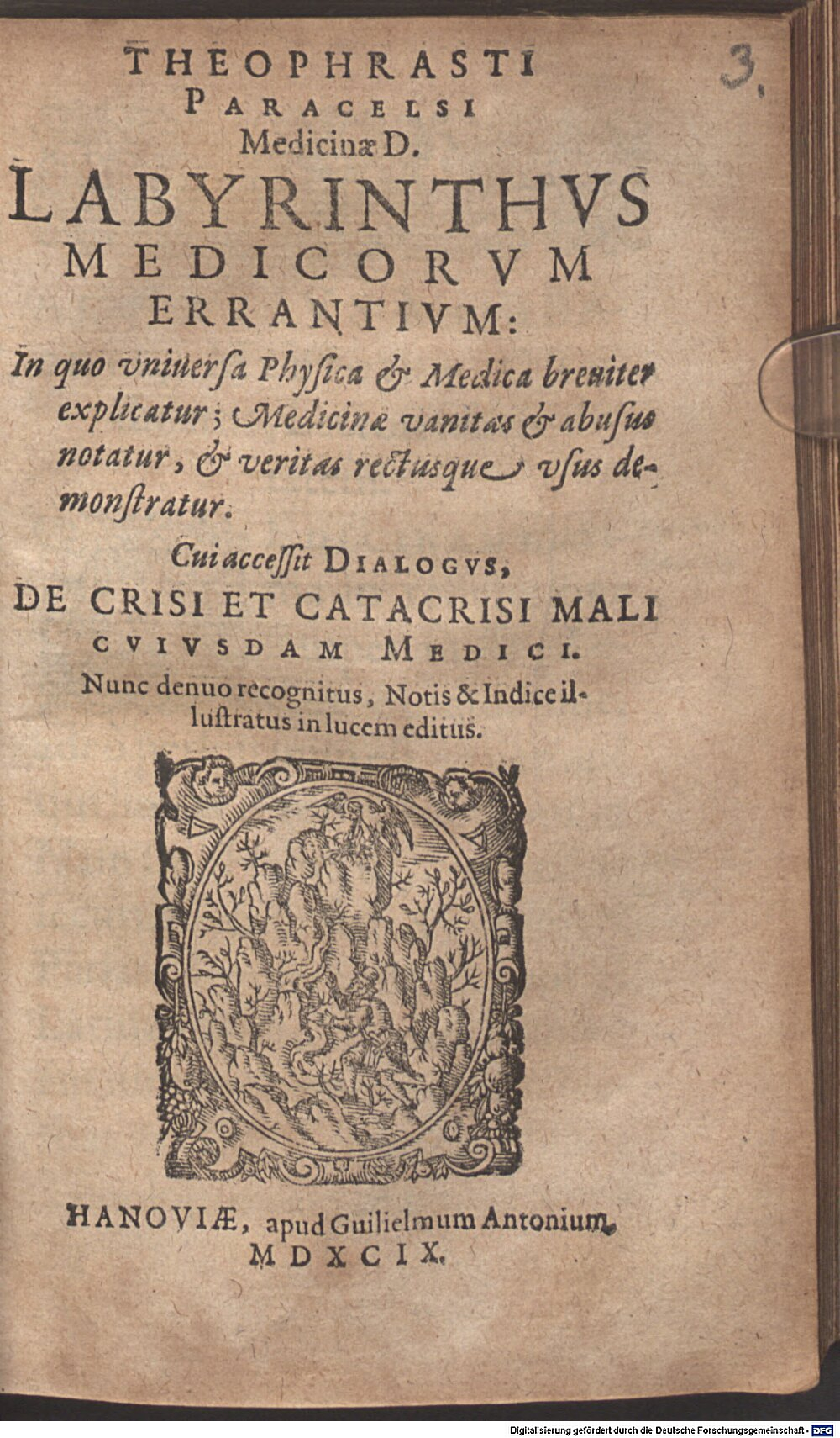 Paracelsus: Theophrasti Paracelsi Medicinae D. Labyrinthus Medicorum Errantium Hanoviae 1599 (Alch. 227#Beibd.3)