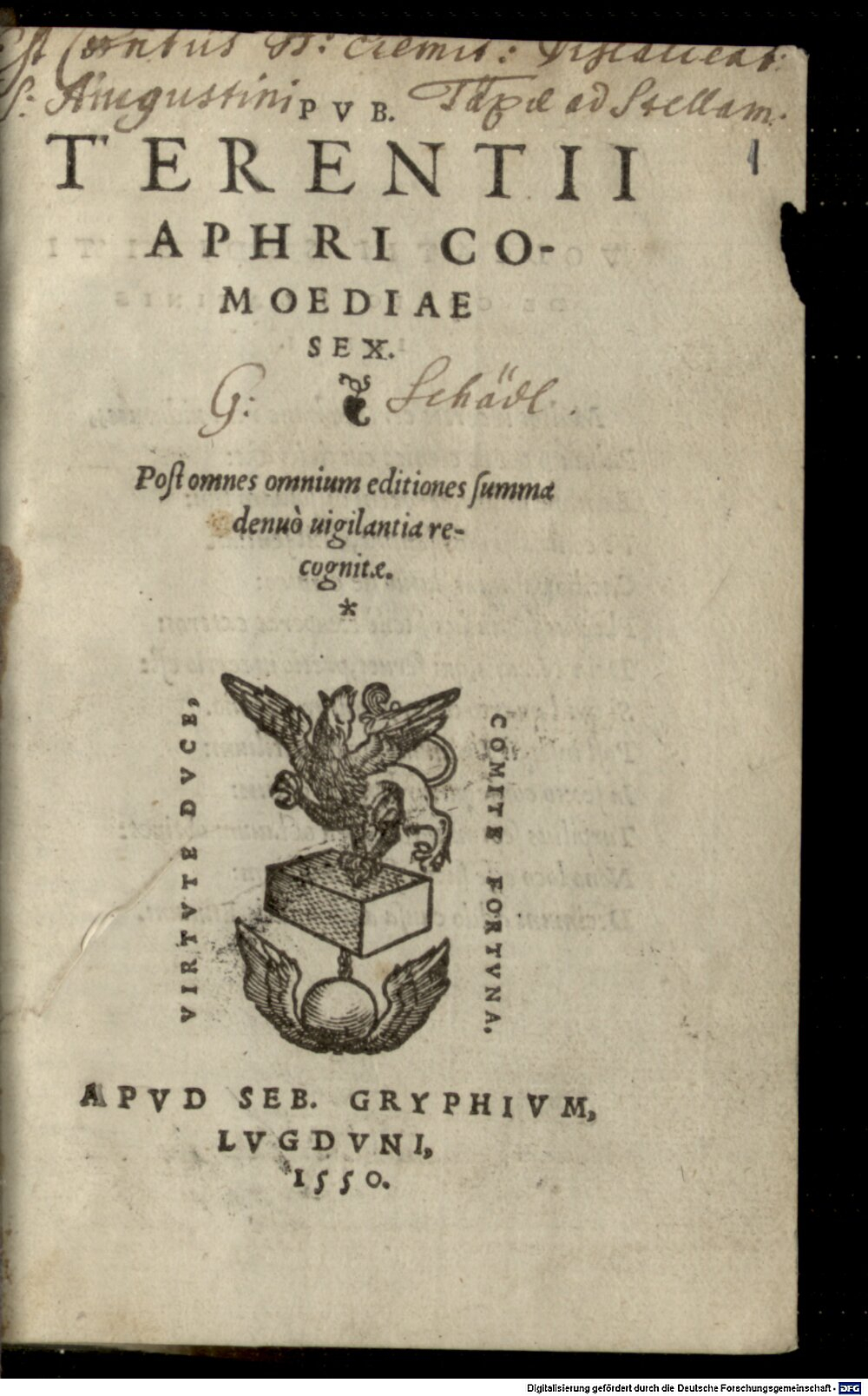 Terentius Afer, Publius: Comoediae sex Lugdunum 1550 (A.gr.b. 232#Beibd.1)