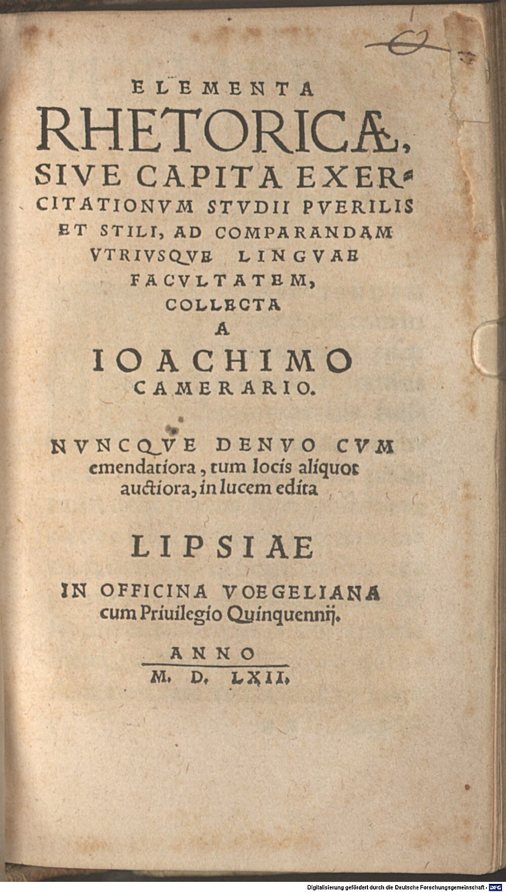Camerarius, Joachim: Elementa rhetoricae Lipsia 1562 (A.gr.b. 589#Beibd.1)