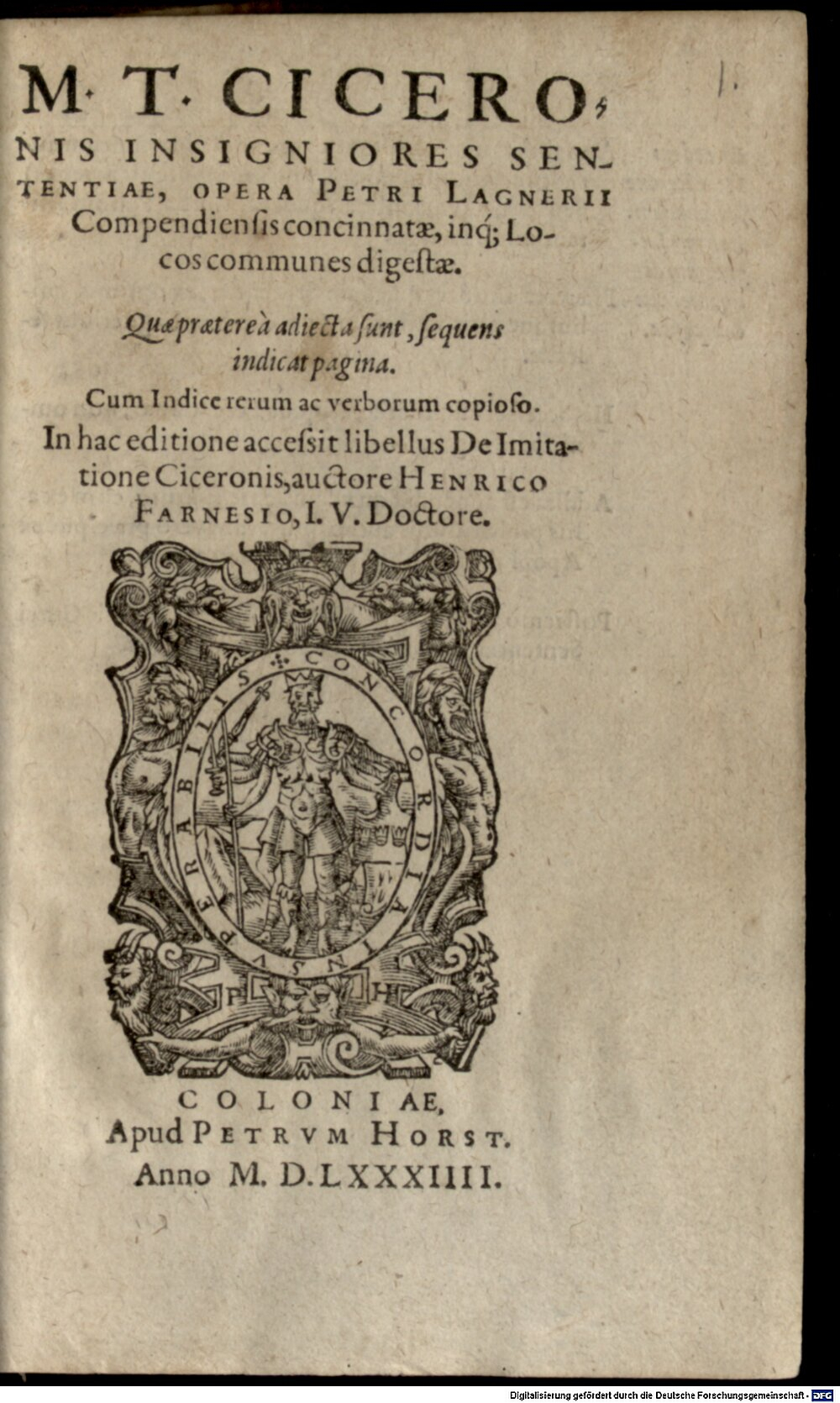 Lagnier, Pierre: M. T. Ciceronis insigniores sententiae Coloniae 1584 (A.gr.b. 1126#Beibd.1)
