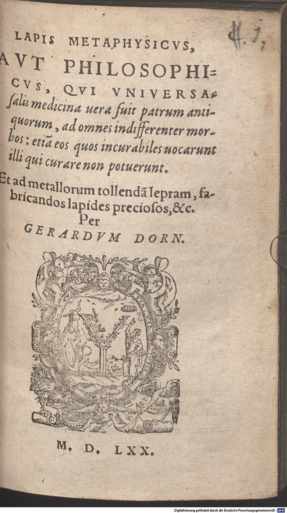 Dorn, Gerhard: Lapis Metaphysicus, Aut Philosophicus S.l. 1570 (Alch. 77#Beibd.1)