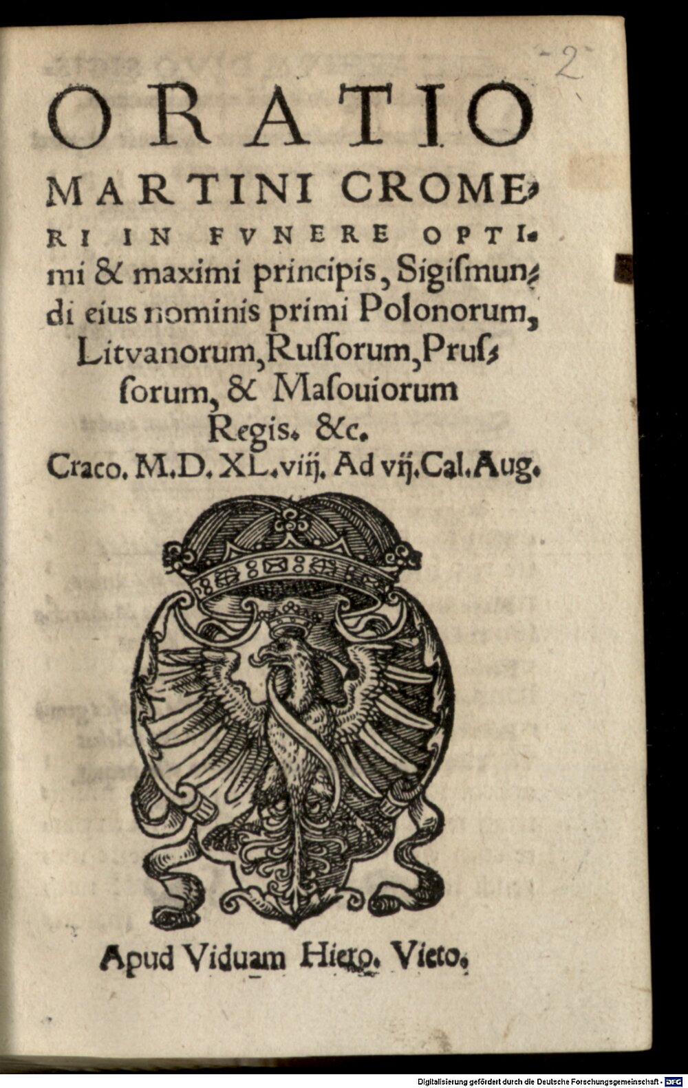 Kromer, Marcin: Oratio in funere Sigismundi Poloniae regis Cracovia 1548 (Res/Or.fun. 80#Beibd.2)