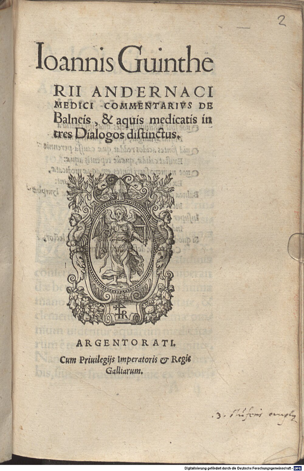 Winter, Johann: Ioann. Guintheri Commentarius de balneis, et aquis medicatis Argentorati 1565 (A.gr.b. 1821#Beibd.2)
