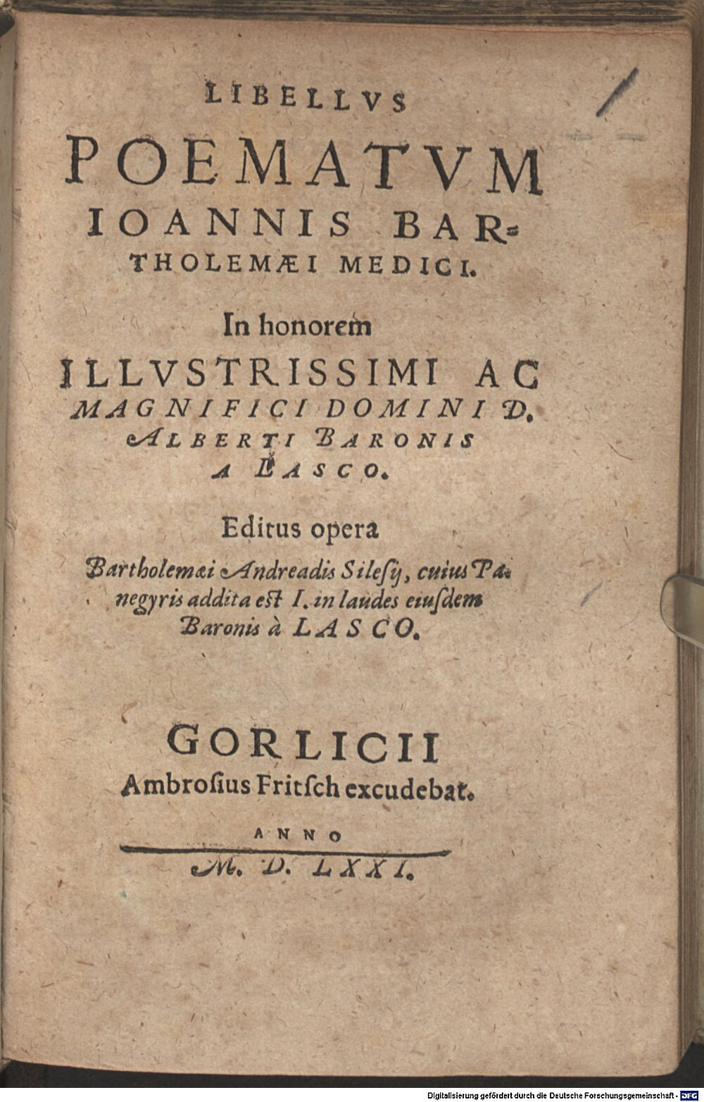 Bartholomaeus, Johannes: Libellus Poematum Gorlicium 1571 (A.gr.b. 2078#Beibd.1)