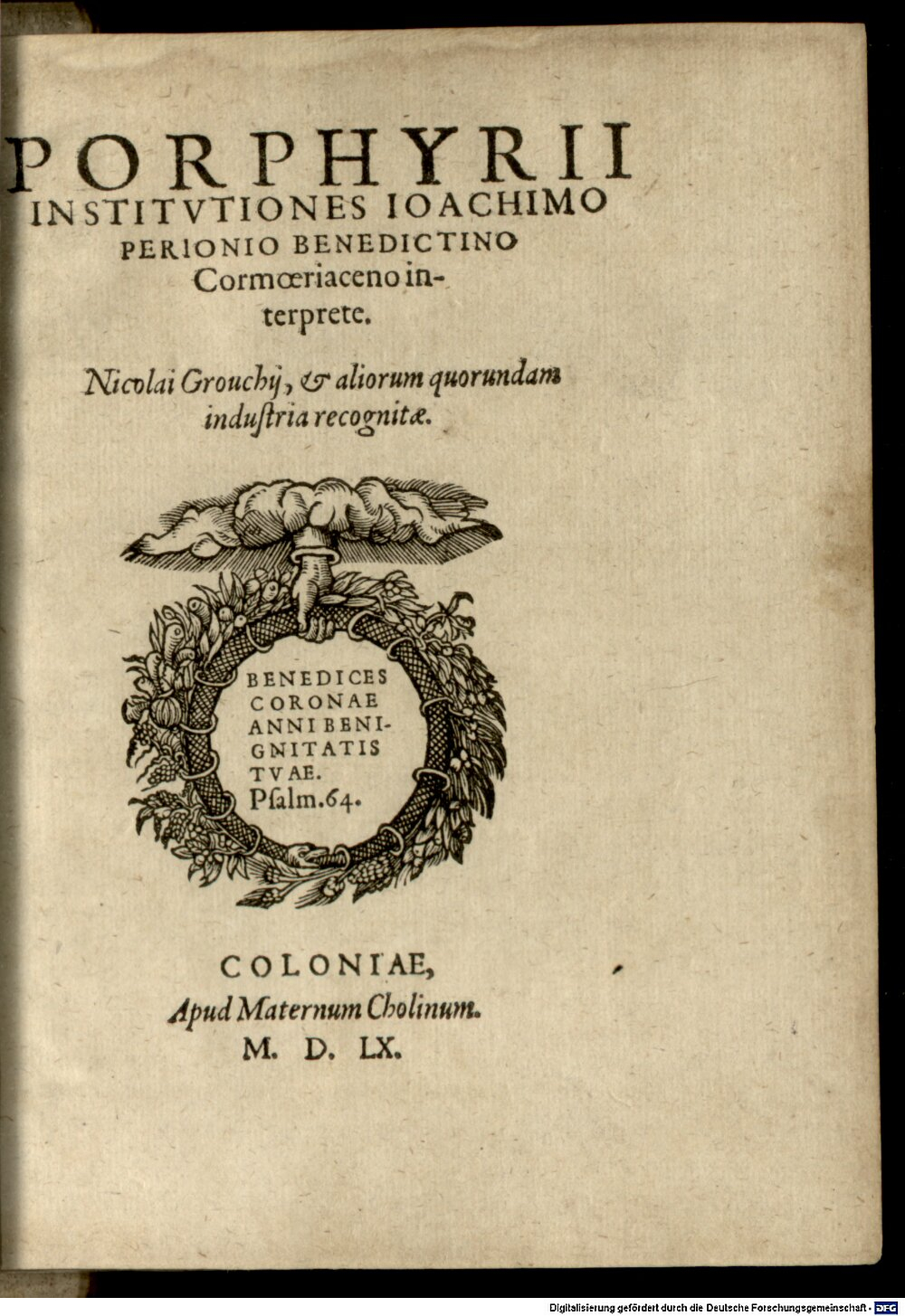 Porphyrius: Porphyrii institutiones Colonia 1560 (A.gr.b. 3613#Beibd.3)