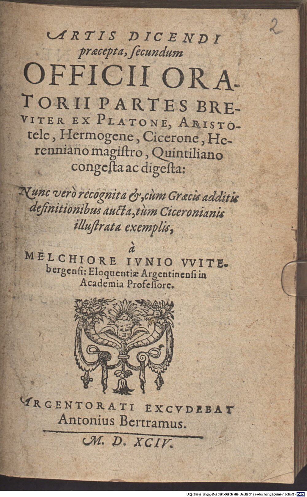 Junius, Melchior: Artis dicendi praecepta Argentoratum 1594 (A.gr.b. 3613 h#Beibd.2)