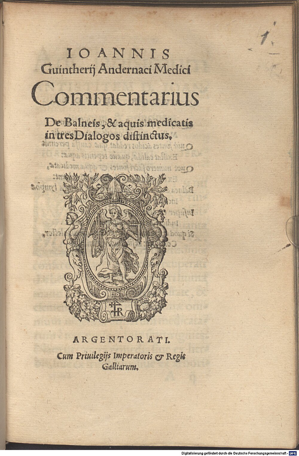 Winter, Johann: Ioannis Guintherij Andernaci Medici Commentarius De Balneis, & aquis medicatis Argentorati 1565 (M.med. 652#Beibd.1)