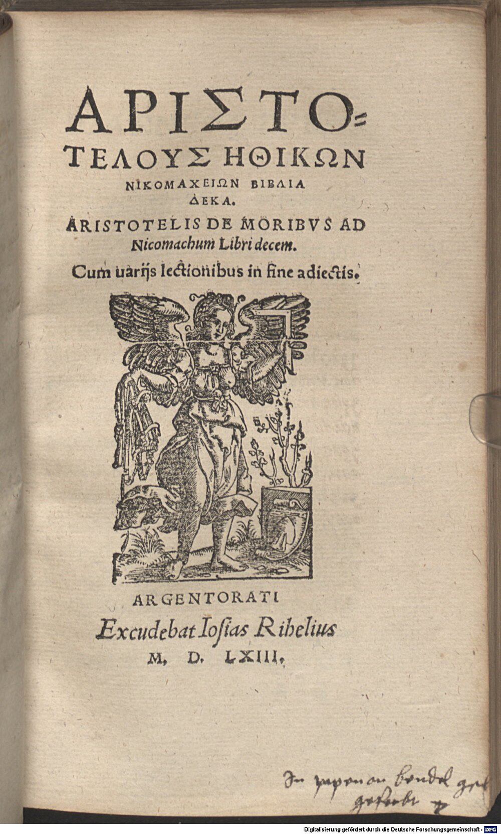 Aristoteles: Aristotelus ?thik?n Nikomachei?n Biblia Deka Argentorati 1563 (A.gr.b. 3615 f#Beibd.1)