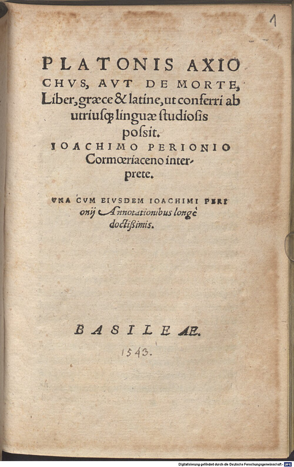 Aeschines <Socraticus>: Axiochus Basilea 1543 (A.gr.b. 2550#Beibd.1)