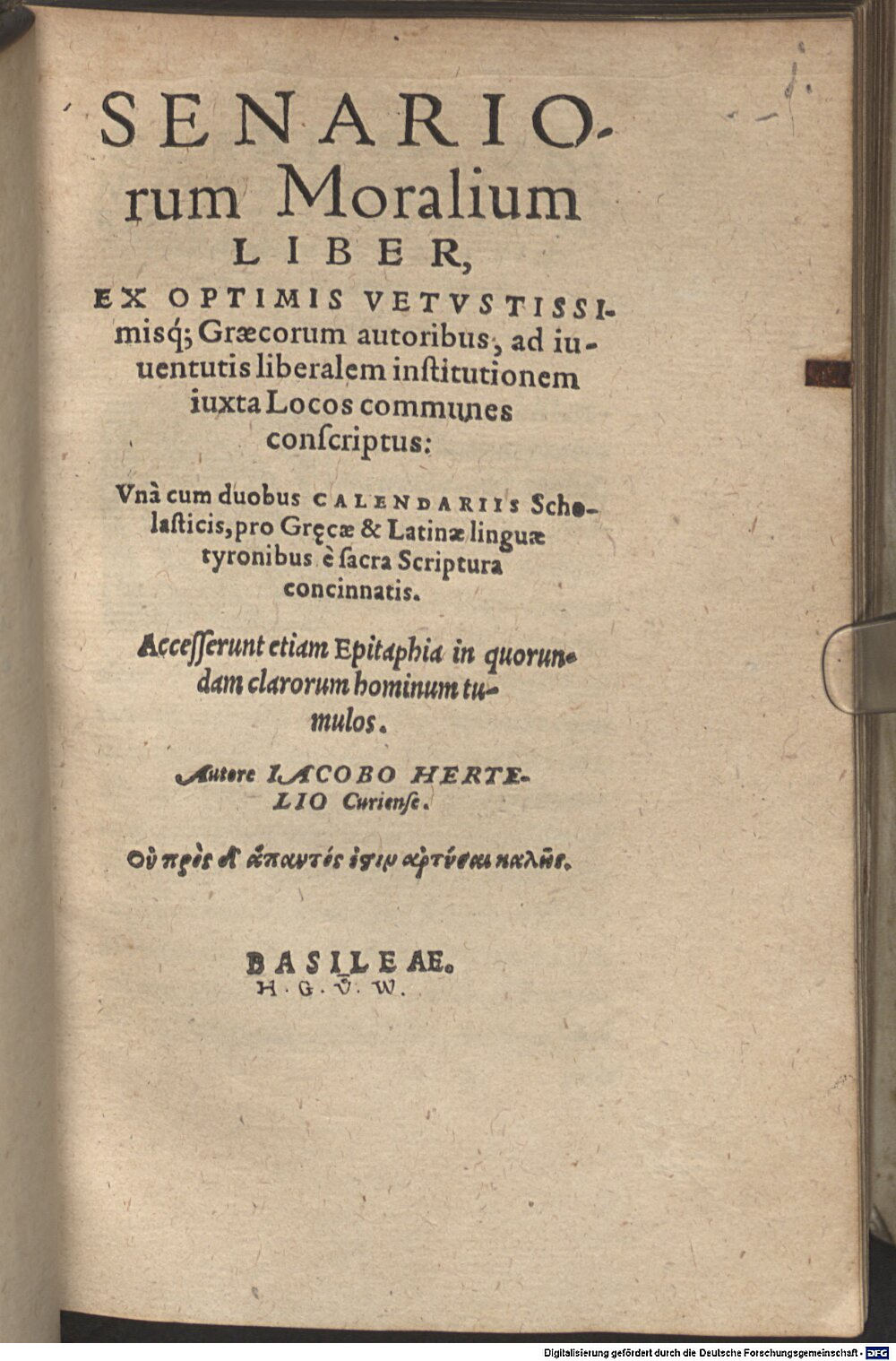 Hertel, Jacob: Senariorum moralium liber Basilea 1561 (A.gr.c. 20#Beibd.1)