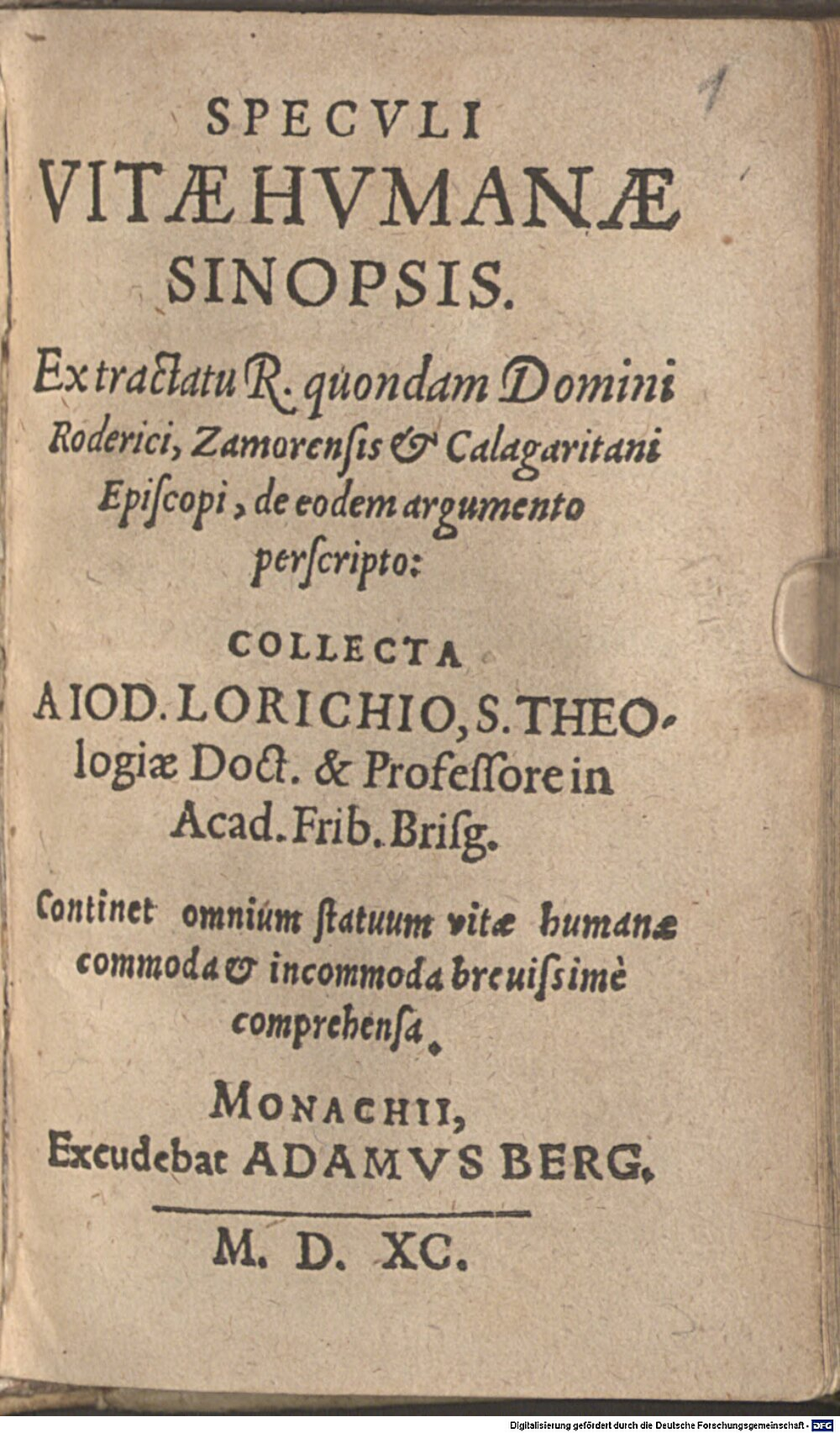 Lorichius, Jodocus: Speculi vitae humanae synopsis Monachium 1590 (A.gr.b. 783#Beibd.1)