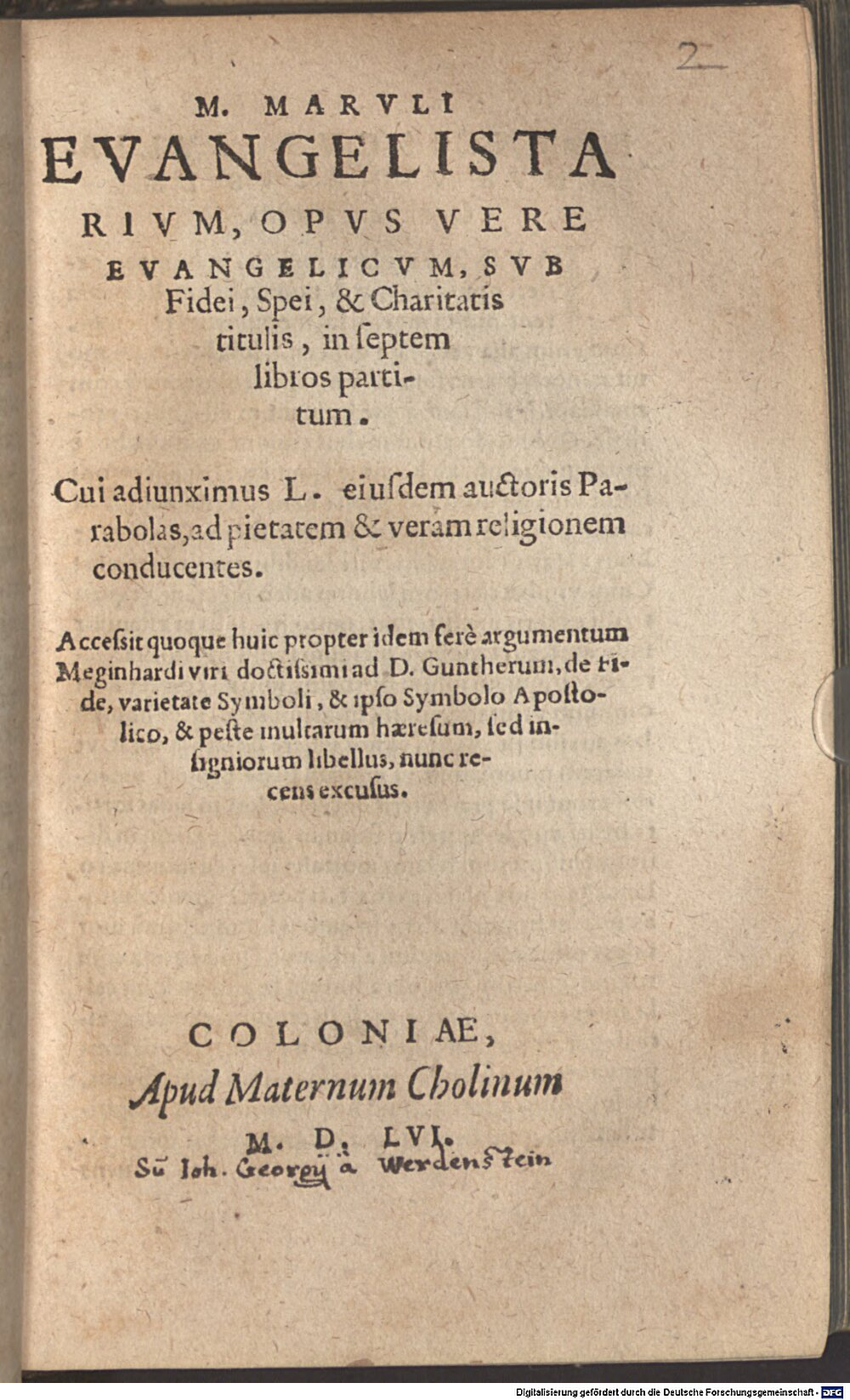 Maruli?, Marko: M. Maruli Evangelistarivm Coloniae 1556 (A.gr.b. 3108#Beibd.2)