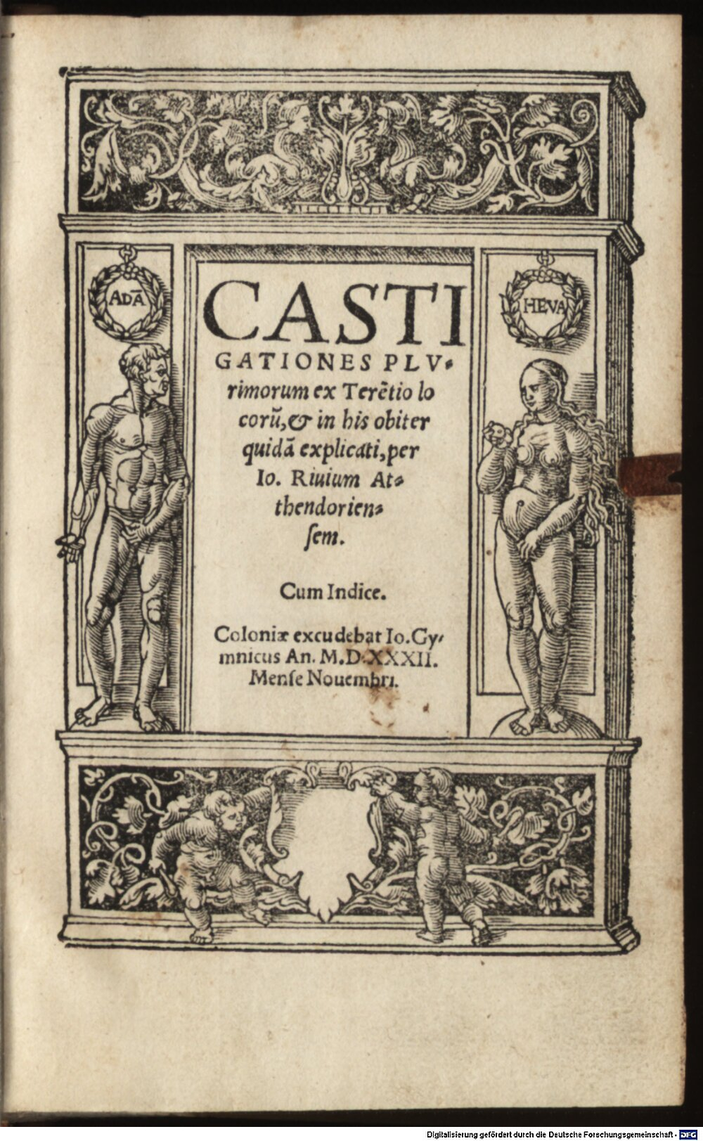Rivius, Johann <Pädagoge, 1500-1553>: Castigationes plurimorum ex Terentio locorum, et in his obiter quidam explicati Coloniae 1532 (A.lat.a. 1837#Beibd.1)