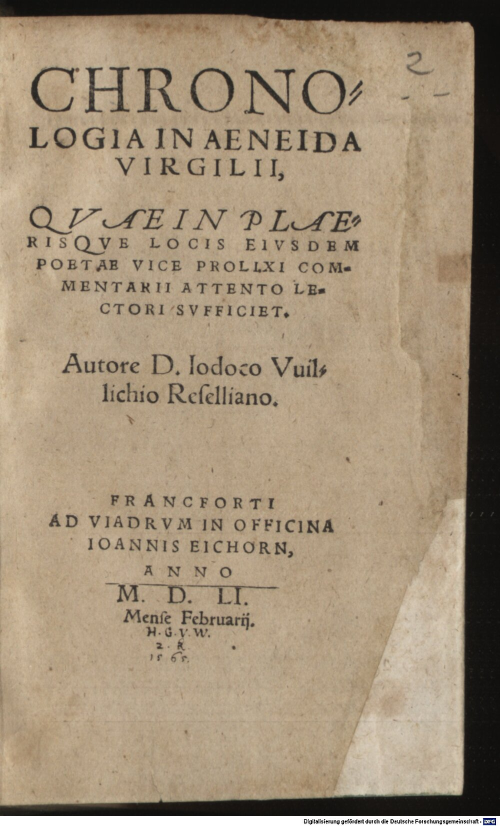 Willich, Jodocus: Chronologia In Aeneida Virgilii Francforti ad Viadrum 1551 (A.lat.a. 2381#Beibd.1)