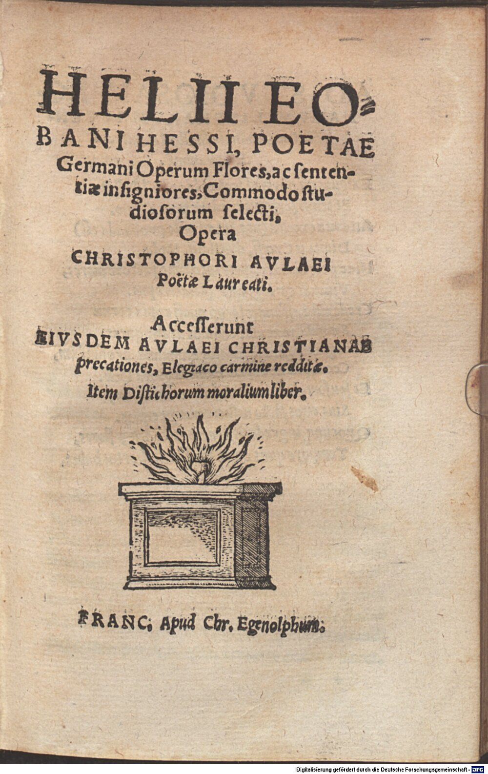 Hessus, Helius Eobanus: Operum flores ... Francofurtum 1551 (A.lat.a. 725#Beibd.1)