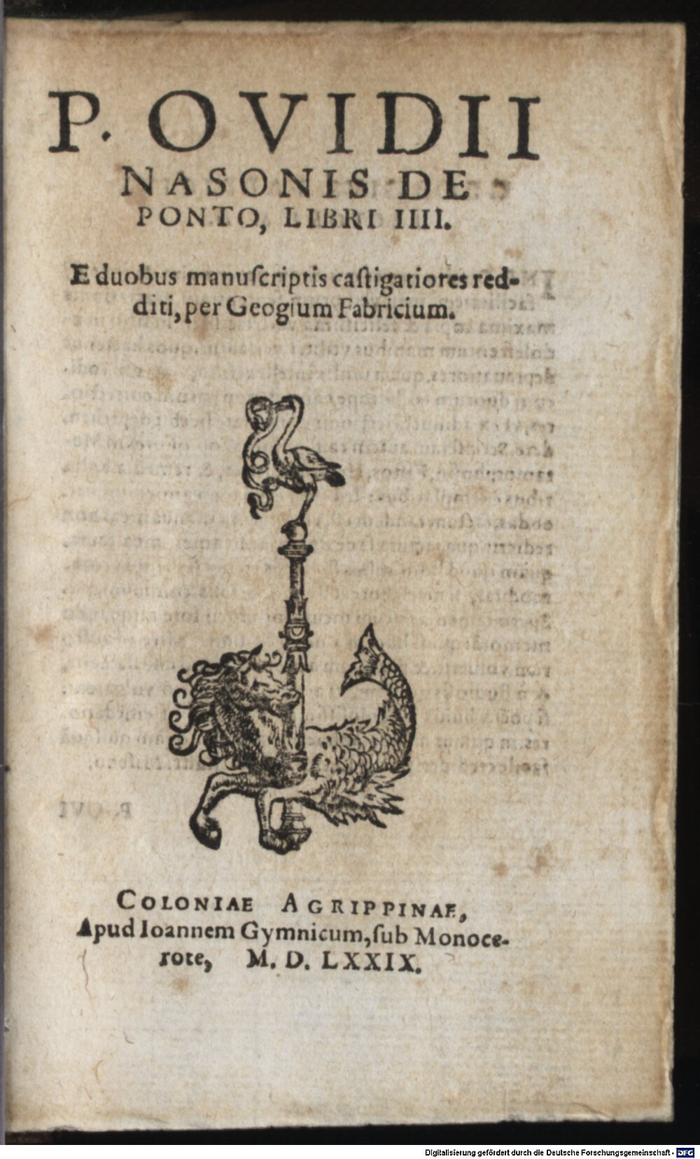 Ovidius Naso, Publius: De Ponto libri IV. Colonia Agrippina 1579 (A.lat.a. 1280#Beibd.1)