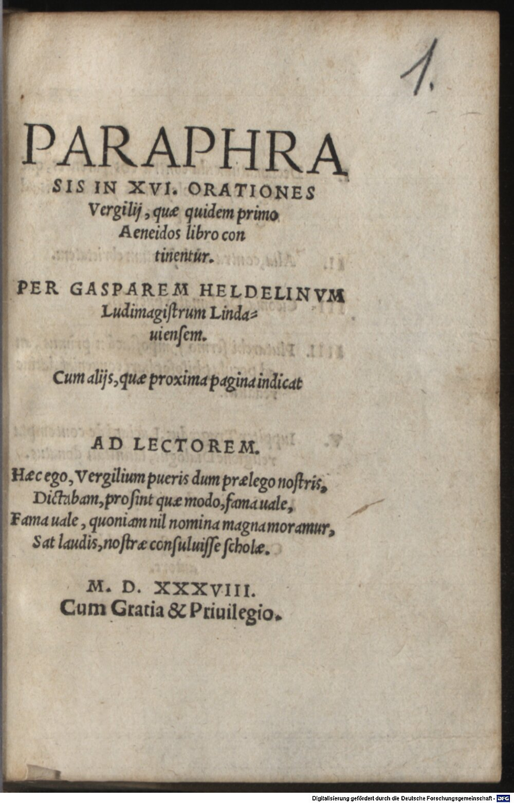 Heldelinus, Casparus: Paraphrasis in sedecim Orationes Virgilii Argentoratum 1538 (A.lat.a. 1604#Beibd.1)