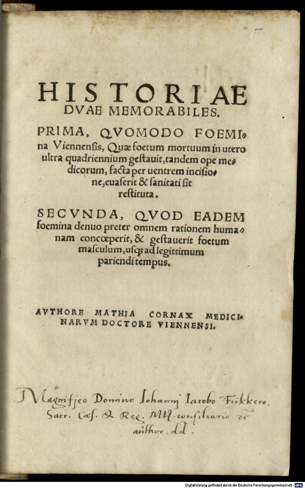 Cornax, Mathias: Historiae duae memorabilis Augusta 1555 (4 A.lat.b. 10#Beibd.2)