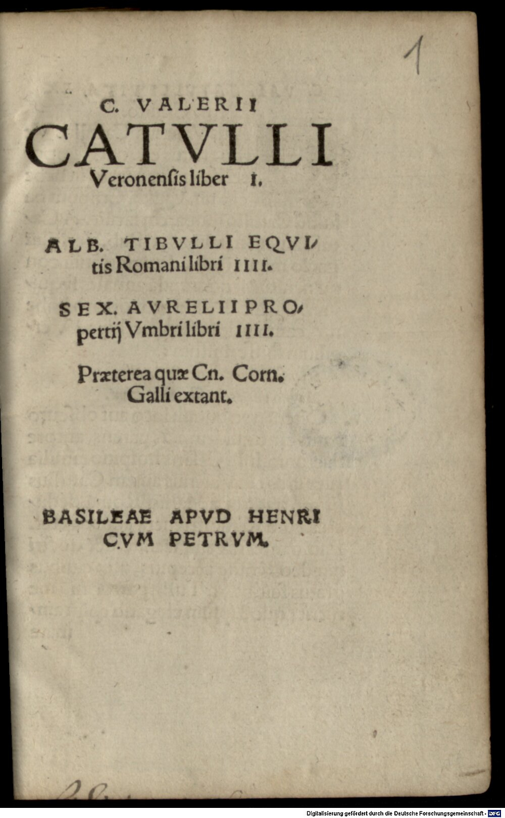 Catullus, Gaius Valerius: C. Valerii Catulli Veronensis liber I Basileae 1539 (Res/A.lat.a. 2616 k#Beibd.1)