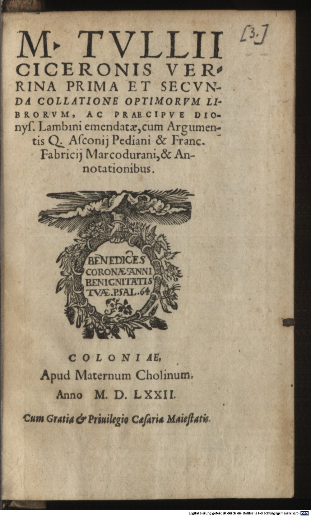 Cicero, Marcus Tullius: Verrina prima et secunda Colonia 1572 (A.lat.b. 516#Beibd.3)