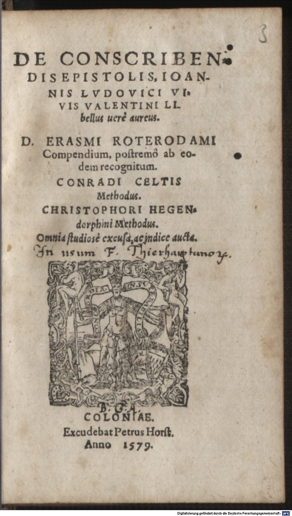 Vives, Juan Luis: De Conscribendis Epistolis Coloniae 1579 (A.lat.a. 2615 e#Beibd.3)