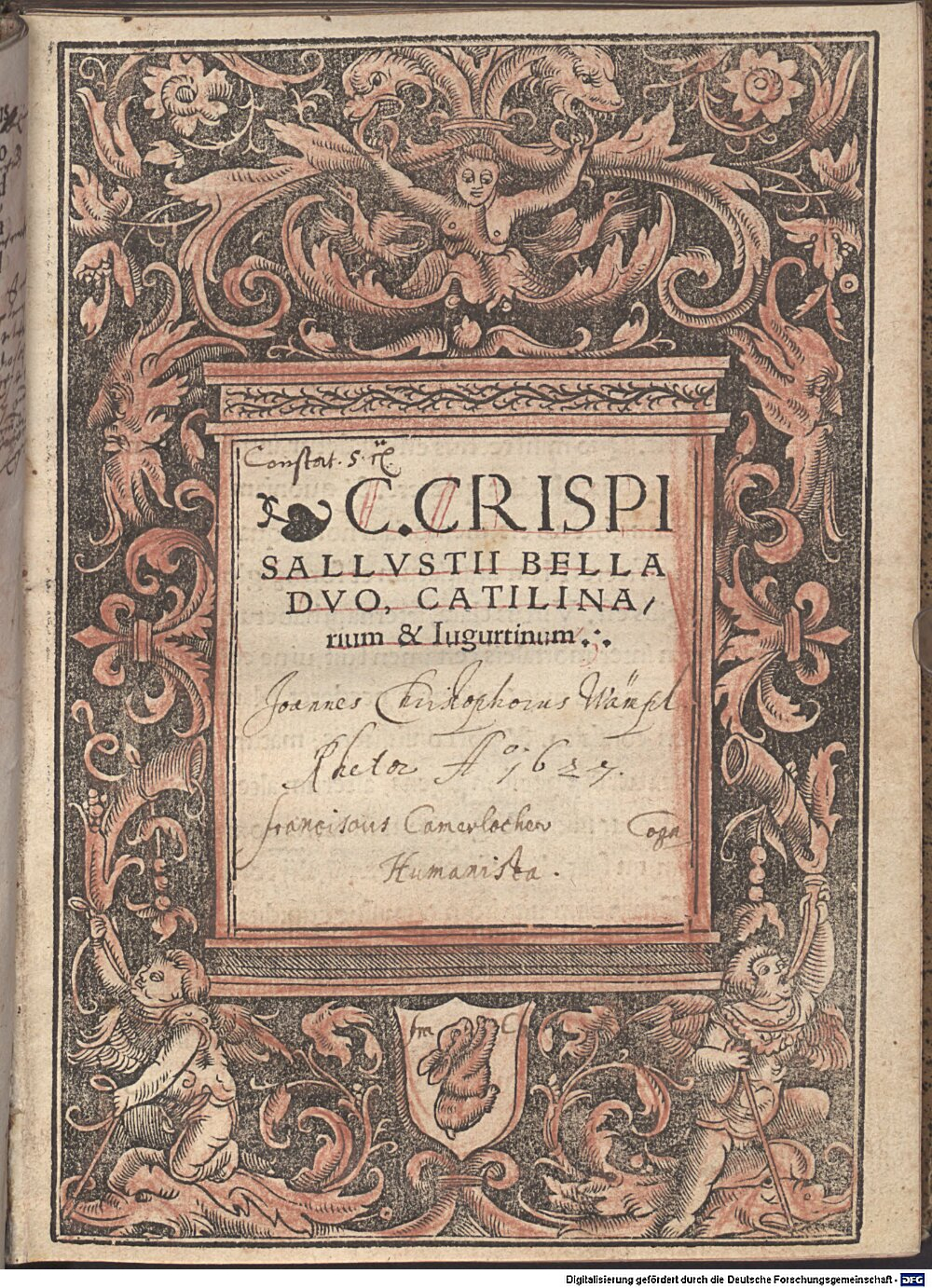 Sallustius Crispus, Gaius: C. Crispi Sallvstii Bella Dvo, Catilinarium & Iugurtinum Coloniae 1521 (4 A.lat.b. 404 k#Beibd.1)