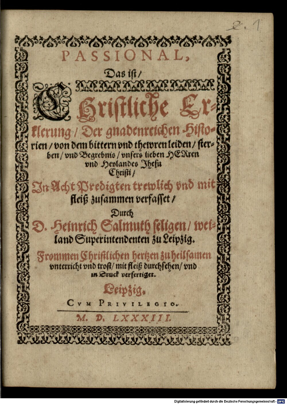 Salmuth, Heinrich: Passional ... Leipzig 1583 (4 Asc. 925#Beibd.1)