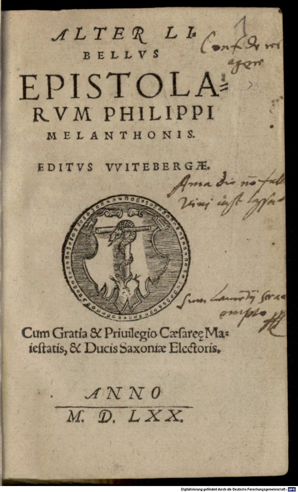 Melanchthon, Philipp: Epistolarum Philippi Melanthonis Liber ... Witebergae 1570 (Biogr. 3340 d#Beibd.1)