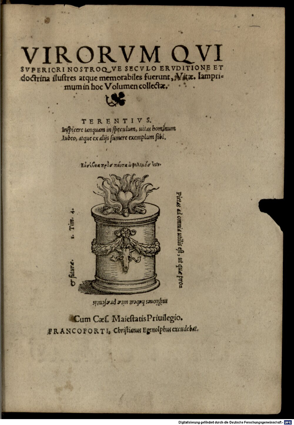 Fichard, Johann: Virorvm Qvi Svperiori Nostroqve Secvlo Ervditione Et doctrina illustres atque memorabiles fuerunt, Vitae Francoforti 1536 (4 A.lat.b. 574#Beibd.1)