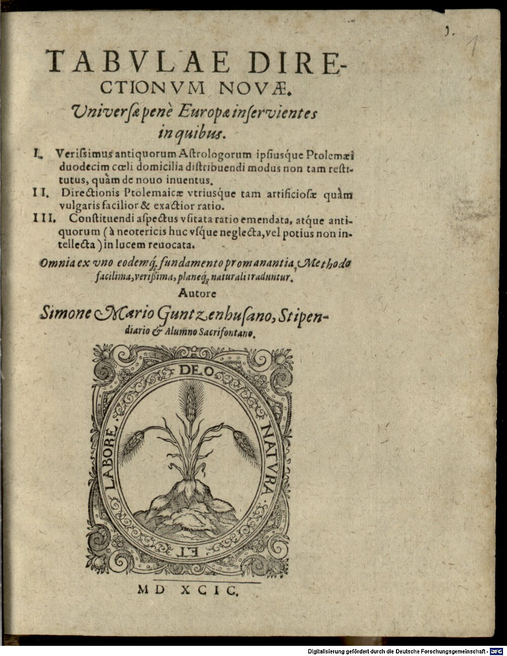 Marius, Simon: Tabulae directionum novae Norimberga 1599 (4 A.gr.b. 959#Beibd.1)