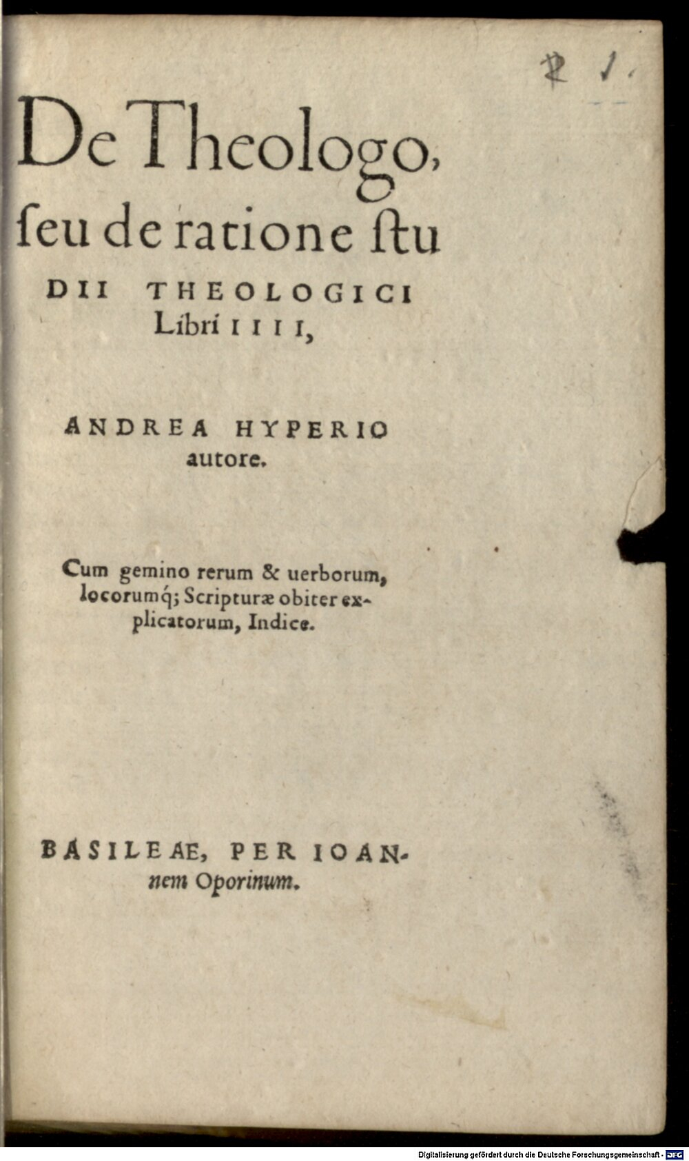 Hyperius, Andreas: De theologo Basilea 1559 (Asc. 2487#Beibd.1)